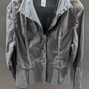 Anthro Style Dark Gray Utility Jacket with Gold Accents
